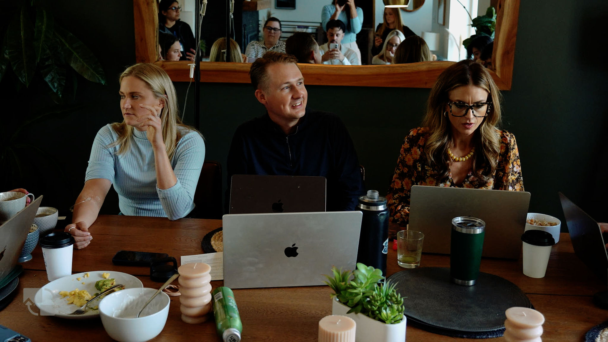 The team working together at a table